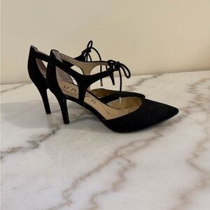 Unisa Black Suede Pointed Toe Lace-Up Heels